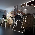 Chinese Style Interior Decor With Carved Screens Moon Shaped Lotus Patterns And Green Plants