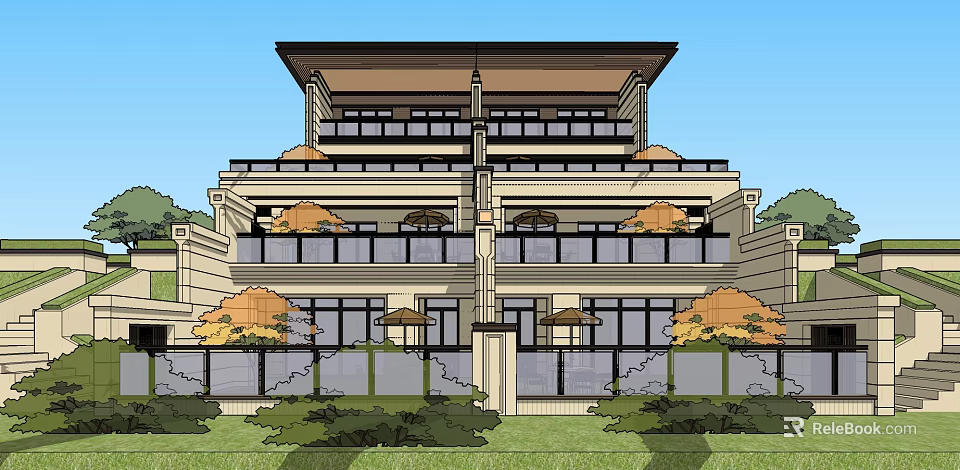 Modern Duplex Villa Exterior Featuring Balconies Large Windows And Landscaped Greenery 3d model 