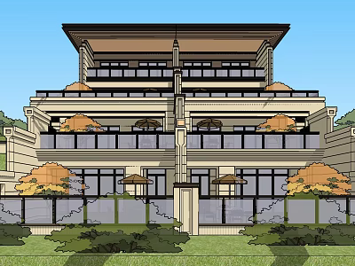 Modern Duplex Villa Exterior Featuring Balconies Large Windows And Landscaped Greenery 3d model