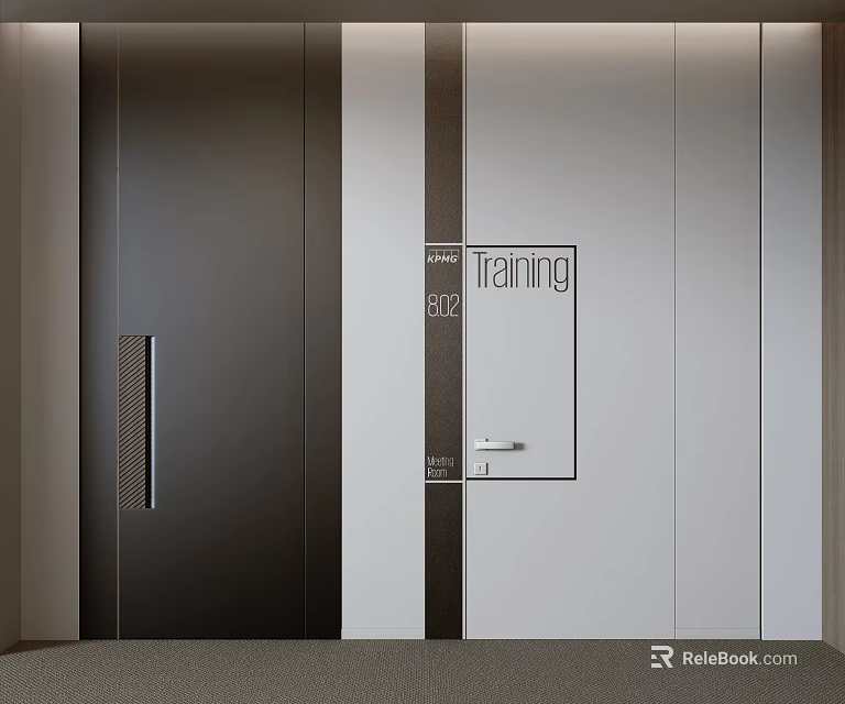 Modern Swing Door Design With Dark Brown Light Gray Mesh Panel And Tanning Area Window 3d model 