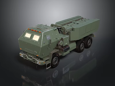 Olive Green Military Heavy Duty Truck With Multi Wheeled Missile Launcher System 3d model