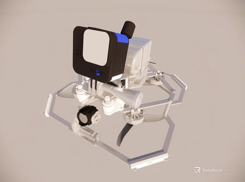 Mechanical Device With Hexagonal Base White Structure Black Panel And Blue Details 3d model