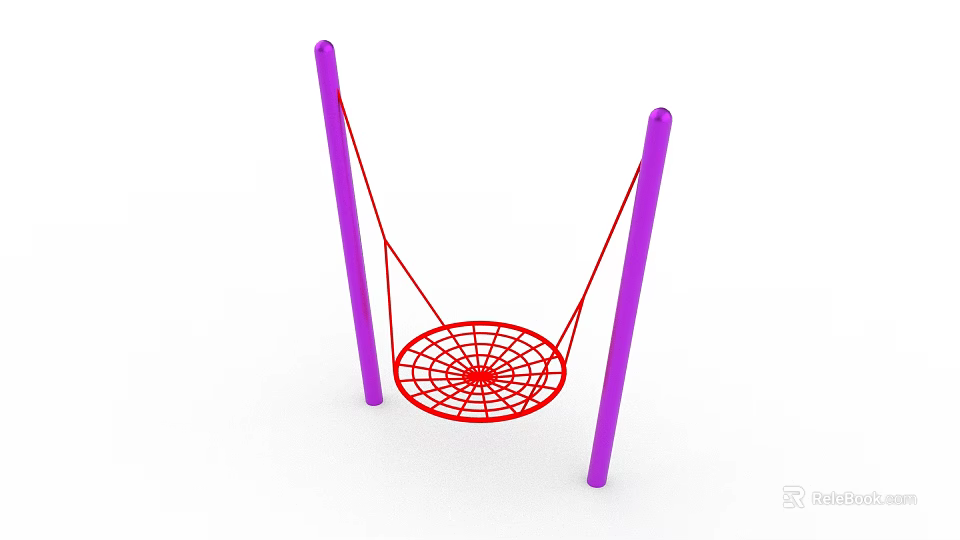 Red Net Swing Playground Equipment With Purple Support Poles For Kids 3d model 