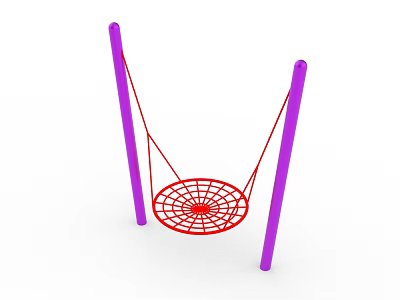 Red Net Swing Playground Equipment With Purple Support Poles For Kids 3d model