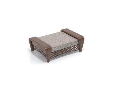 Modern Wooden Stool With Curved Armrests Gray Padded Seat And Woven Frame 3d model
