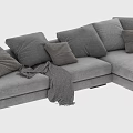 Gray Fabric Two Seater Sofa Featuring Multiple Pillows And Cozy Blanket 3d model