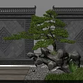 Traditional Chinese Courtyard Garden With Gray Tiled Roof Carved Walls Pine Tree And Stone
