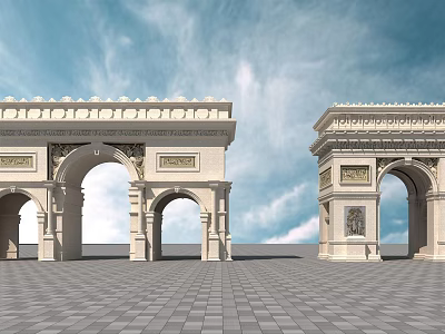 Classical Entrance Gate With Arch Design Relief Carvings And Blue Sky Background 3d model