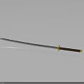 Traditional Japanese Katana With Sharp Metal Blade And Golden Handle On Dark Surface