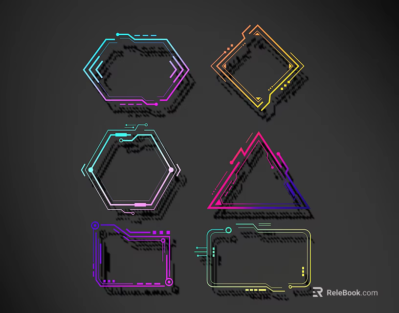 Vibrant Geometric Line Shapes Including Hexagon Square Triangle And Rectangle Frames 3d model 