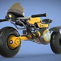 Yellow And Black Modern Motorcycle With Large Tires Spring Suspension And Round Headlight