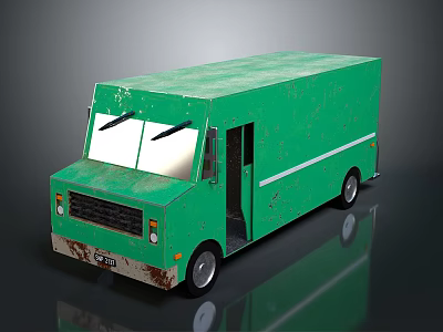 Old Green Rusty Bus With Open Door And Weathered Boxy Exterior Look 3d model