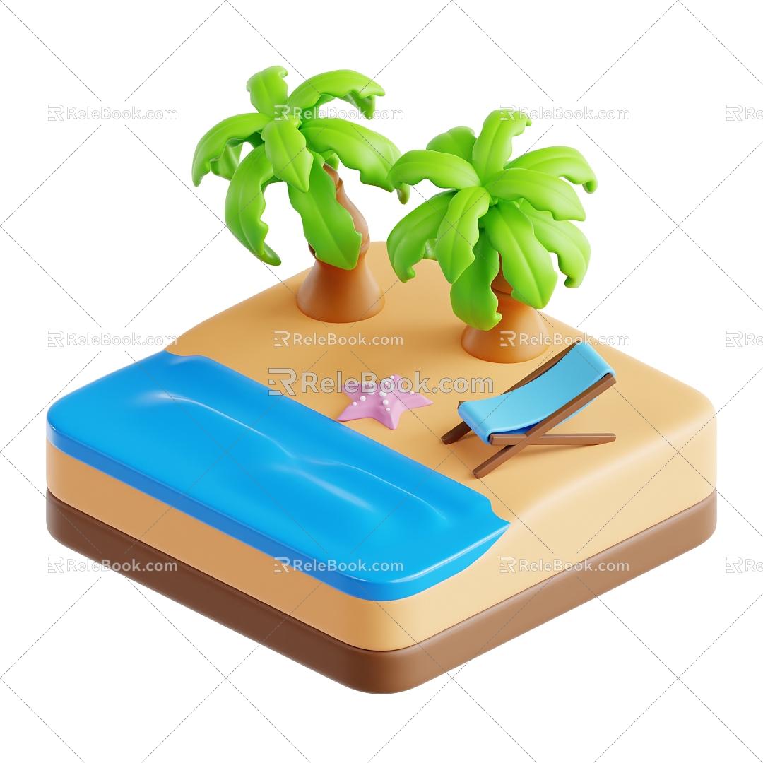 Modern Beach Beach Meichen Palm Tree Cartoon Beach 3d model