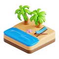 Modern Beach Beach Meichen Palm Tree Cartoon Beach 3d model