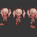 Game Movie Cartoon Character With White Twin Tails Red Eyes Military Uniform Three Different Poses