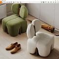 Modern Single Sofa In Green And Ivory With Soft Plush Fabric And Wooden Legs