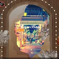 Live Stream at Golden Classic Square Featuring Vintage Decorations and Illuminated Display Windows