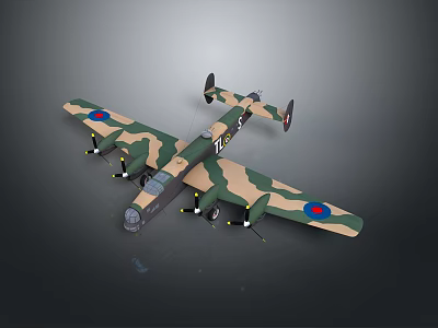 Military Camouflage Aircraft With Multi Engines And Red Blue Round Wing Markings 3d model