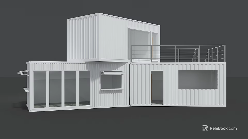 White Modern Container Building With Multiple Units Balcony And Large Windows 3d model 