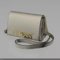 Guess Grey Pebbled Leather Crossbody Bag With Gold Logo And Chain Strap