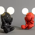 Black and Red Cartoon Table Lamps with Big Round Ears Shiny Glossy Seated Figurine Design
