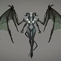 Eerie Dark Fantasy Game and Movie Character with Horns Wings Skeletal Features and Tail