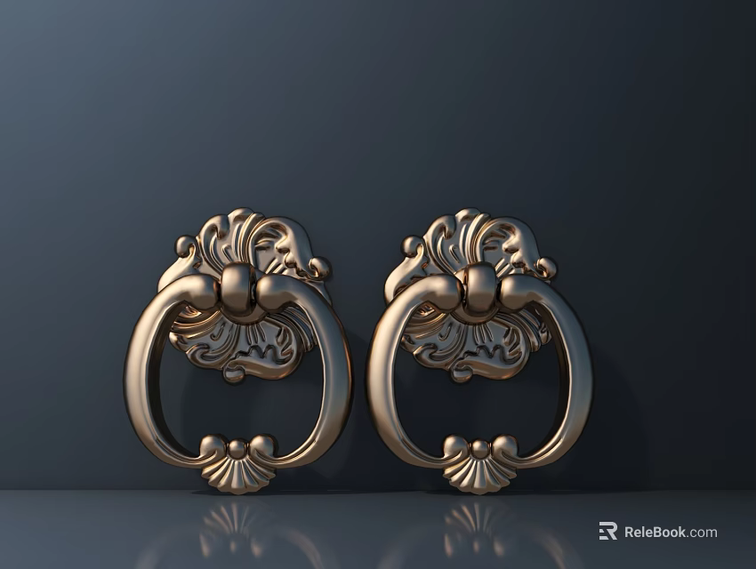 Ornate Brass Door Knockers With Intricate Floral Patterns And Vintage Design 3d model 
