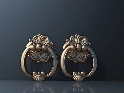 Ornate Brass Door Knockers With Intricate Floral Patterns And Vintage Design 3d model