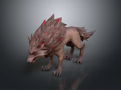 Mythical Wolf Like Game Movie Character With Red Spiked Mane And Fierce Appearance 3d model
