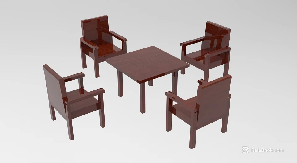 Wooden Coffee Table With Four Matching Chairs For Living Room Furniture Setup 3d model 