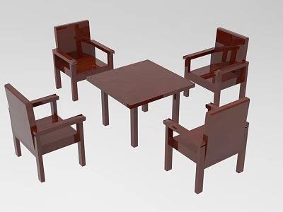 Wooden Coffee Table With Four Matching Chairs For Living Room Furniture Setup 3d model