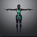 Futuristic Sci Fi Character In Green Purple Outfit With Helmet And Outstretched Arms