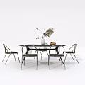 Modern Dining Table Set with Four Chairs Vase Dried Plants and Fruit Plate