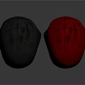 Two Gray And Red Velvet Fabric Hats With Stitched Edges On Dark Background