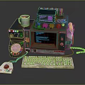 Vintage Computer Setup With Retro Monitor Keyboard Mouse And Code 3d model