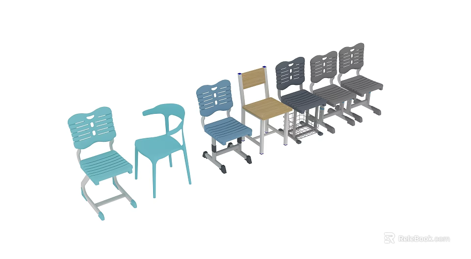 Different Types Of Chairs In Blue Beige Gray With Unique Design And Wheel Options 3d model 