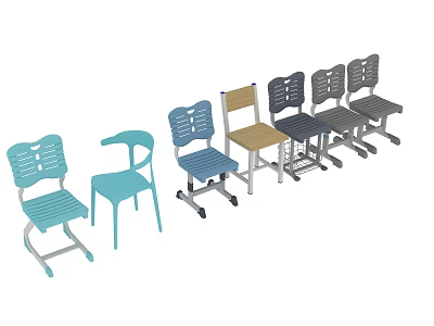Different Types Of Chairs In Blue Beige Gray With Unique Design And Wheel Options 3d model