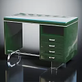 Modern Green Desk Furniture With Glass Top Metal Frame And Drawers