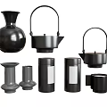 Black Tea Set With Teapots Vases Cups And Modern Design Components 3d model