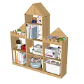 Wooden Castle Shaped Children's Bookshelf With Books Toys Stuffed Animals And Storage Boxes