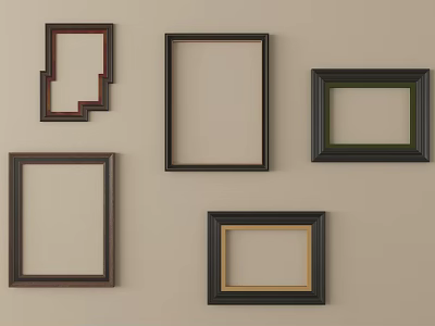 Various Style Picture Frames With Different Colors Hanging On Wall 3d model