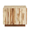 Square Coffee Table With Natural Wood Log Slice Top And Light Brown Finish