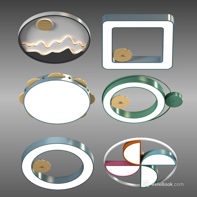 Modern Stylish Ceiling Lights With Various Shapes Circular Square And Decorative Elements 3d model
