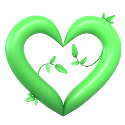 Green Heart Shaped Decorative Ornament Set with Curved Leaves and Natural Design 3d model