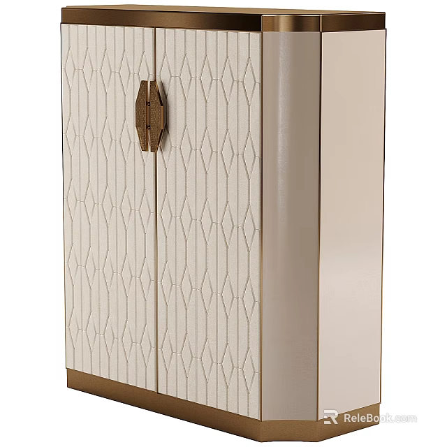 Modern Entryway Side Cabinet With Light Beige Geometric Pattern And Wooden Handle 3d model 