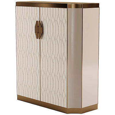 Modern Entryway Side Cabinet With Light Beige Geometric Pattern And Wooden Handle 3d model