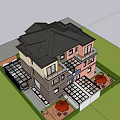 Modern Two Story Detached House Exterior With Large Windows Green Courtyard And Glass Roof