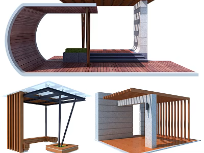 Modern Outdoor Pavilion Designs With Wooden Structures Glass Roof And Stone Walls 3d model