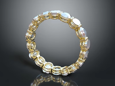 Elegant Gold Bracelet Meticulously Set With Sparkling Transparent Gemstones In Circular Pattern 3d model