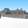 Classical European Architecture With Towered Roof Stone Facade And Arched Windows